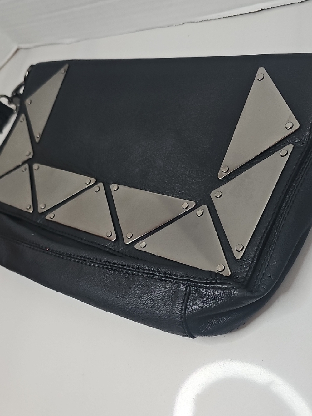 Danier Black Clutch with Silver Stud Triangles - Picture 2 of 10